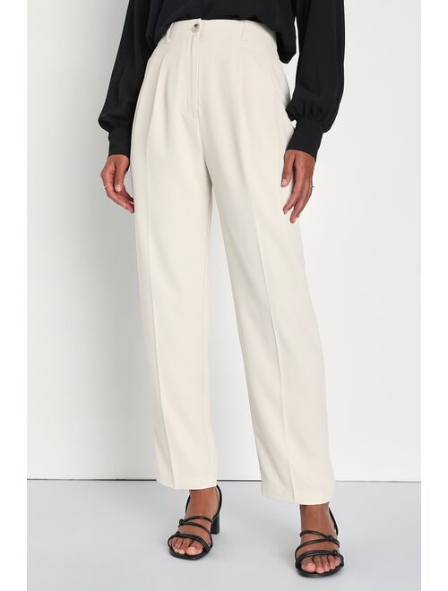 Lulus Sophisticated Company Ivory Straight Leg Trouser Pants