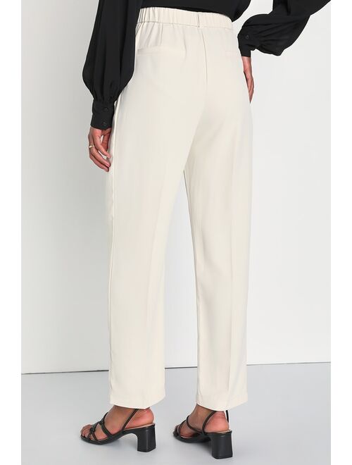 Lulus Sophisticated Company Ivory Straight Leg Trouser Pants