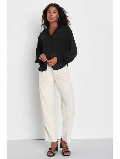 Lulus Sophisticated Company Ivory Straight Leg Trouser Pants