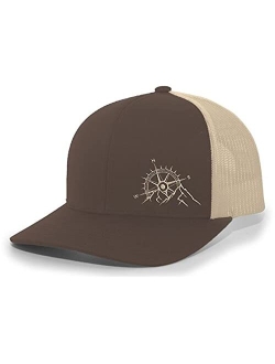 Trenz Shirt Company Men's Outdoors Mountain Scenic Forest Compass Woodland Embroidered Mesh Back Trucker Hat