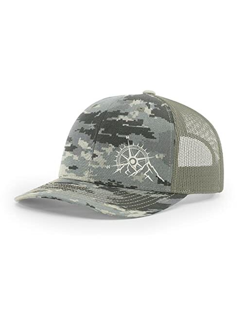 Heritage Pride Trenz Shirt Company Men's Outdoors Mountain Scenic Forest Compass Woodland Embroidered Mesh Back Trucker Hat