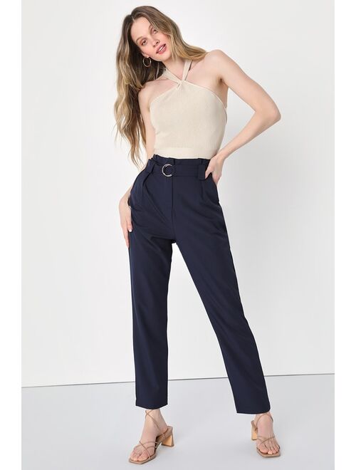 Lulus Curated Aesthetic Navy Blue Straight Leg Trouser Pants