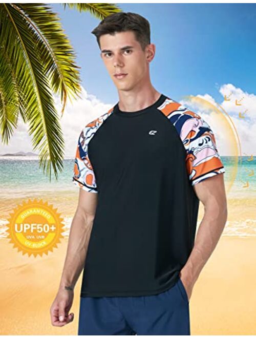 Ezrun Men's Short Sleeve Swim Shirts Quick Dry Rash Guard UPF 50+ UV Sun Protection T-Shirt Beach Fishing Water Shirts