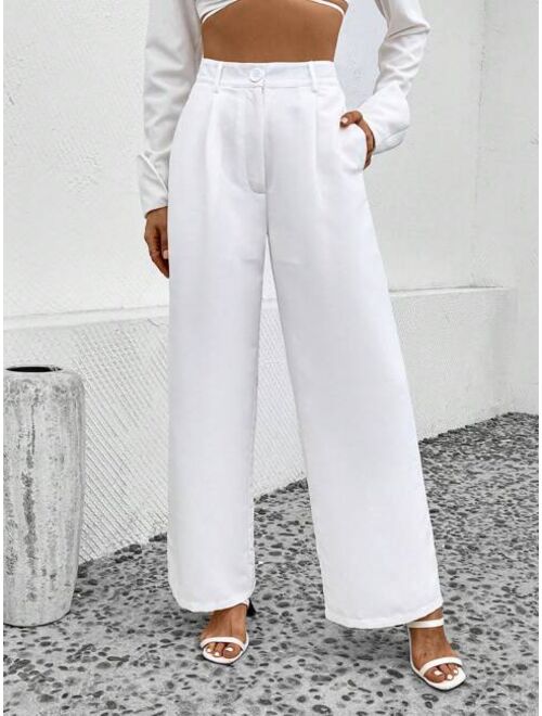 SHEIN EZwear Solid Slant Pocket Wide Leg Pants