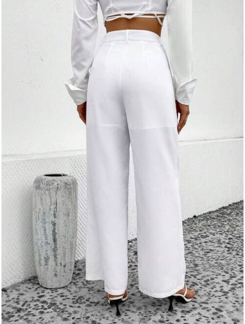 SHEIN EZwear Solid Slant Pocket Wide Leg Pants