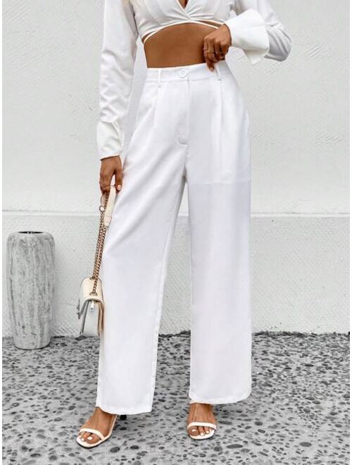 SHEIN EZwear Solid Slant Pocket Wide Leg Pants