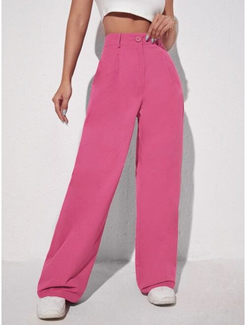 SHEIN EZwear Solid Slant Pocket Wide Leg Pants