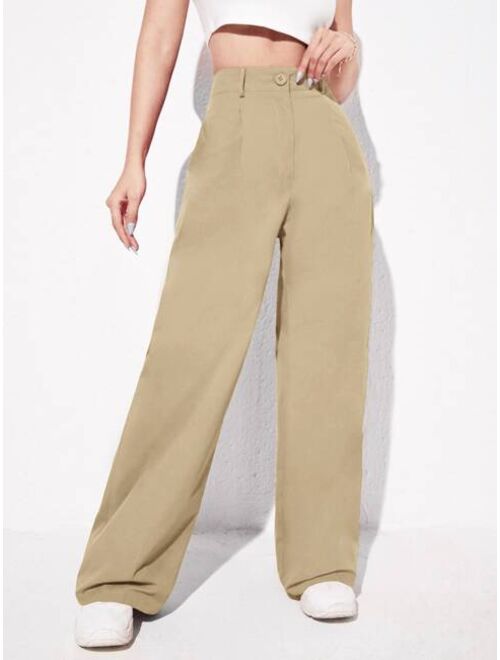 SHEIN EZwear Solid Slant Pocket Wide Leg Pants