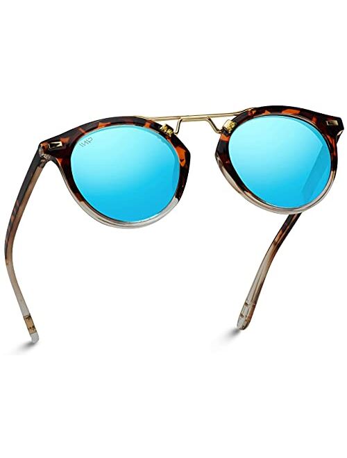 WearMe Pro - Polarized Round Vintage Retro Mirrored Lens Women Metal Frame Sunglasses