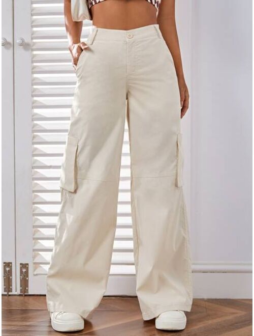 SHEIN EZwear High Waist Patched Pocket Wide Leg Pants