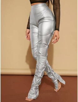 SXY High Waist Ruched PU Leather Skinny Pants