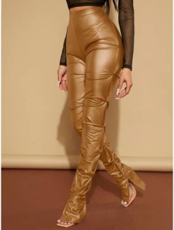 SXY High Waist Ruched PU Leather Skinny Pants