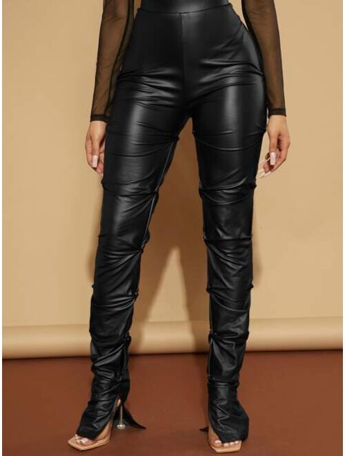 SHEIN SXY High Waist Ruched PU Leather Skinny Pants