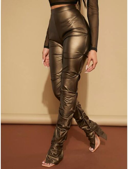 SHEIN SXY High Waist Ruched PU Leather Skinny Pants