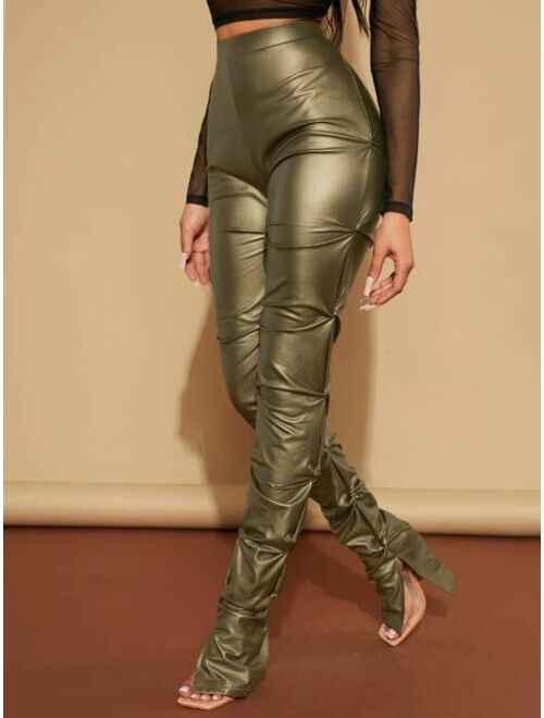 SHEIN SXY High Waist Ruched PU Leather Skinny Pants