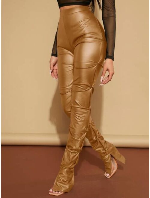 SHEIN SXY High Waist Ruched PU Leather Skinny Pants