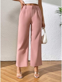 PETITE High Waist Plicated Detail Straight Leg Pants