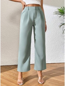 PETITE High Waist Plicated Detail Straight Leg Pants