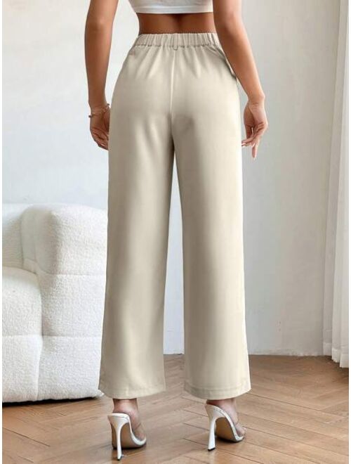 SHEIN PETITE High Waist Plicated Detail Straight Leg Pants