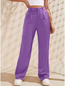 EZwear High Waist Slant Pockets Satin Pants