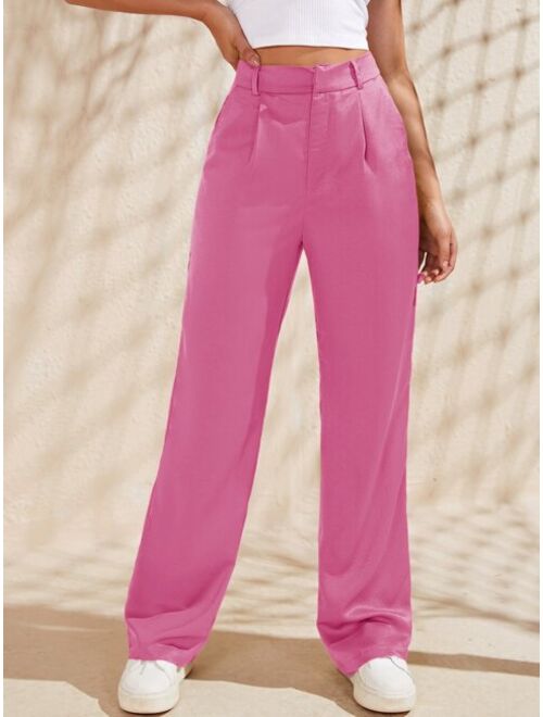 Buy SHEIN EZwear High Waist Slant Pockets Satin Pants online | Topofstyle