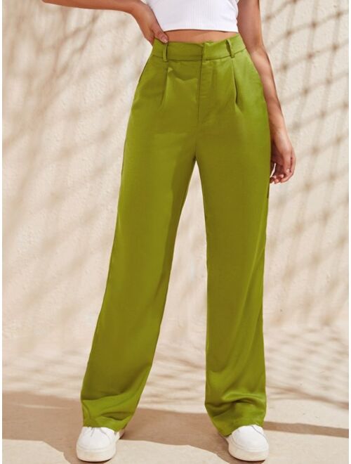 SHEIN EZwear High Waist Slant Pockets Satin Pants