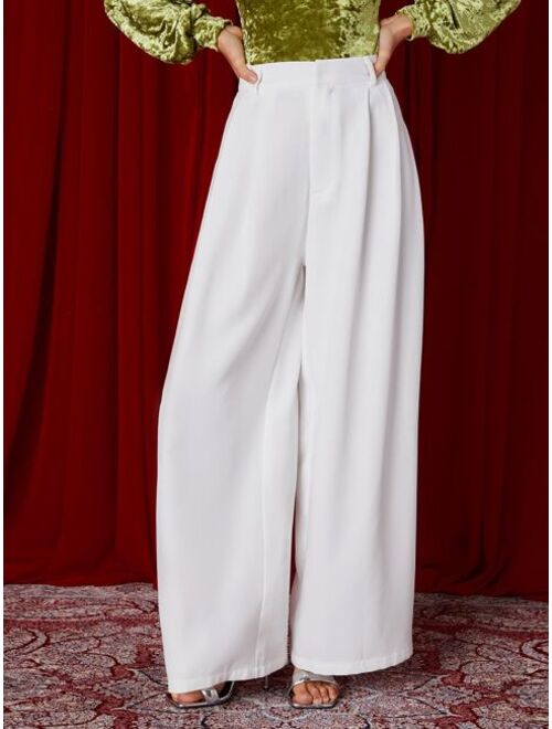 SHEIN Plicated Detail Wide Leg Pants