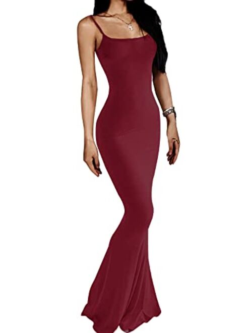 AnotherChill Women's Casual Lounge Slip Long Dress Sexy Sleeveless Backless Bodycon Maxi Dresses 2023 Summer Slim Elegant