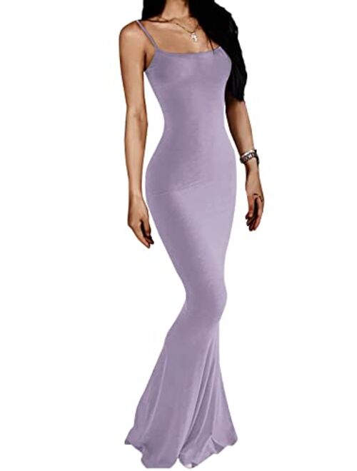 AnotherChill Women's Casual Lounge Slip Long Dress Sexy Sleeveless Backless Bodycon Maxi Dresses 2023 Summer Slim Elegant