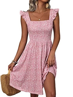 Loemes Summer Cute Floral Flowy Knee Length Sundressses Beach Dress for Women 2023