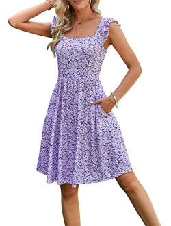 Loemes Summer Cute Floral Flowy Knee Length Sundressses Beach Dress for Women 2023