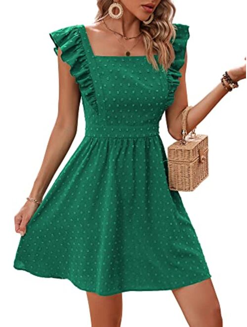 Loemes Summer Cute Floral Flowy Knee Length Sundressses Beach Dress for Women 2023