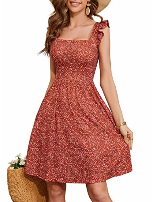 Loemes Summer Cute Floral Flowy Knee Length Sundressses Beach Dress for Women 2023