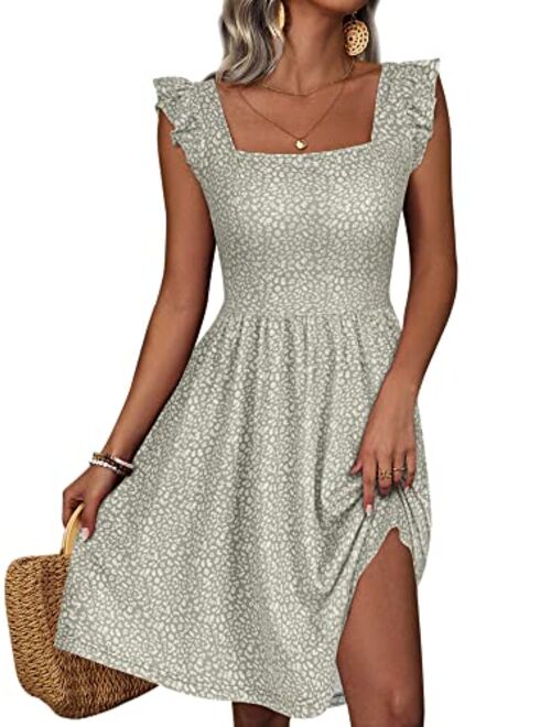 Loemes Summer Cute Floral Flowy Knee Length Sundressses Beach Dress for Women 2023