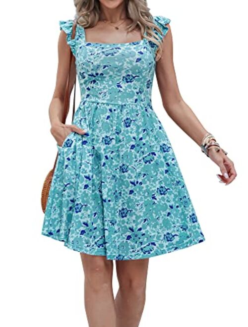 Loemes Summer Cute Floral Flowy Knee Length Sundressses Beach Dress for Women 2023