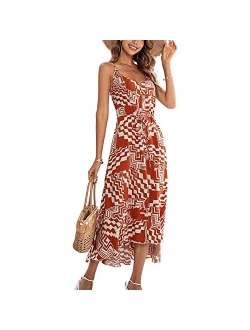 BROVAVE Women's 2023 Summer Casual Boho Sundress Polka Dot Spaghetti Strap V Neck Flowy Midi Dresses