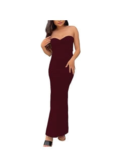 Sdencin Women Y2K Sexy Twist Knot Front Ribbed Knit Bodycon Bandeau Tube Dress Casual Solid Strapless Maxi Long Dress