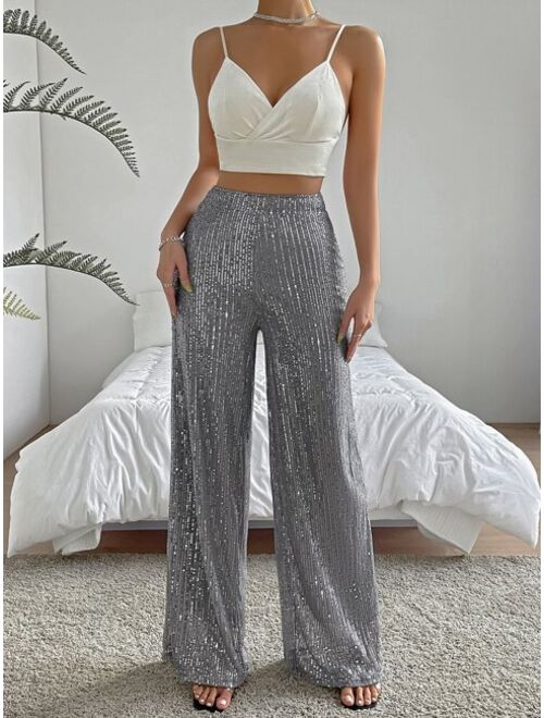 SHEIN SXY High Waist Sequin Wide Leg Pants