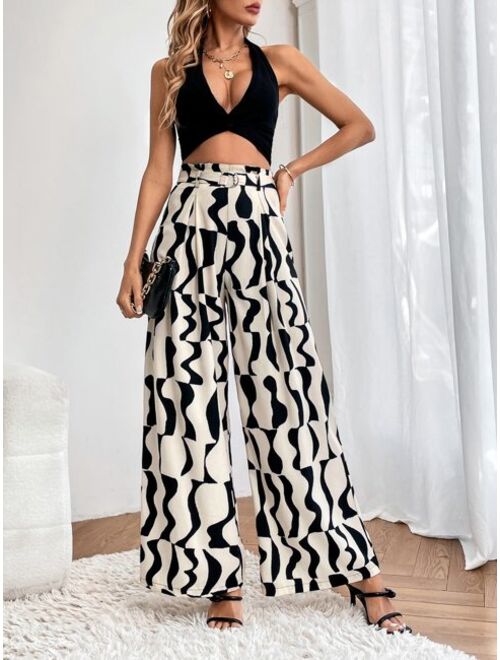 SHEIN Allover Print Wide Leg Pants