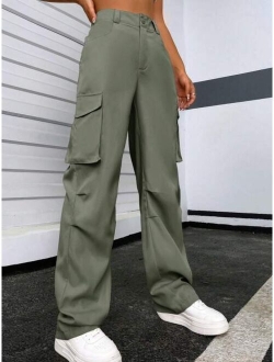 EZwear Solid Flap Pocket Pants