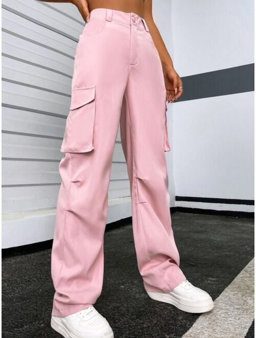 SHEIN EZwear Solid Flap Pocket Pants