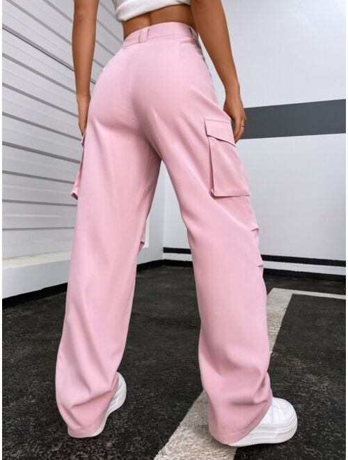 SHEIN EZwear Solid Flap Pocket Pants