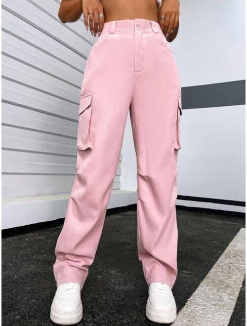 SHEIN EZwear Solid Flap Pocket Pants