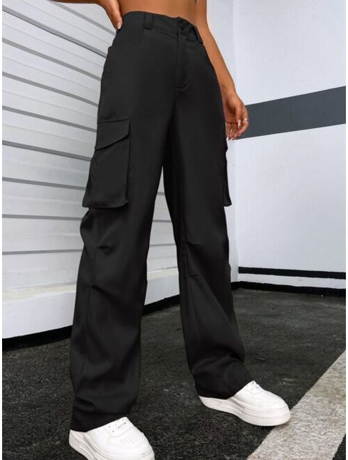 SHEIN EZwear Solid Flap Pocket Pants