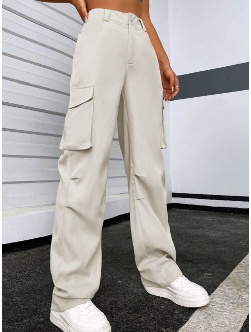 SHEIN EZwear Solid Flap Pocket Pants