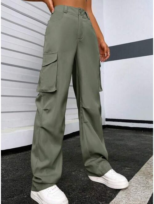 SHEIN EZwear Solid Flap Pocket Pants