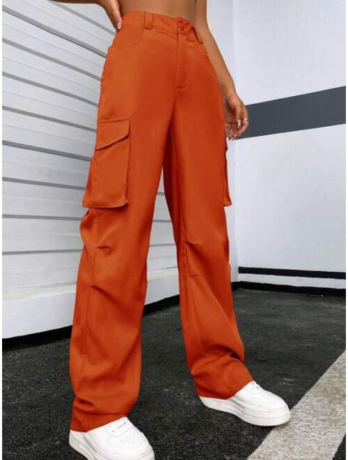 SHEIN EZwear Solid Flap Pocket Pants