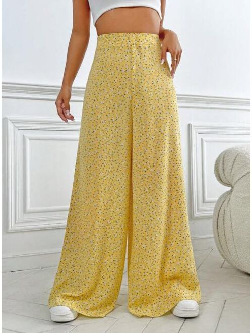 SHEIN VCAY Ditsy Floral Wide Leg Pants