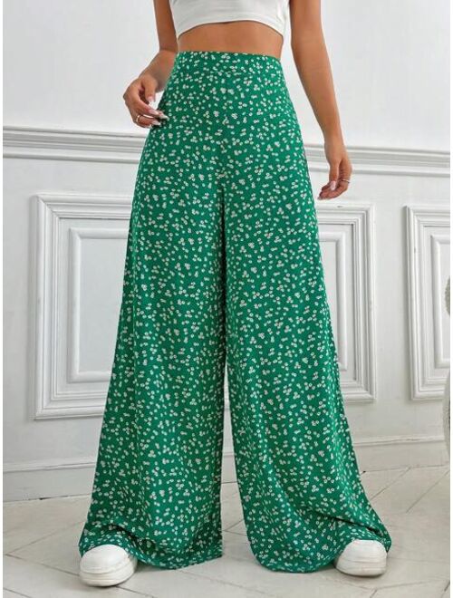 SHEIN VCAY Ditsy Floral Wide Leg Pants