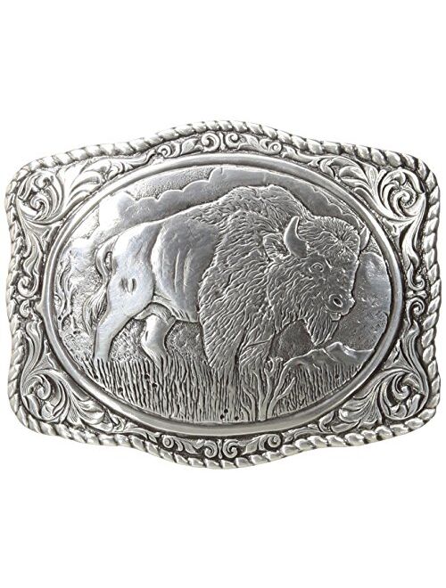 Nocona Men's Crumrine Silver Bison Scaloped Buckle